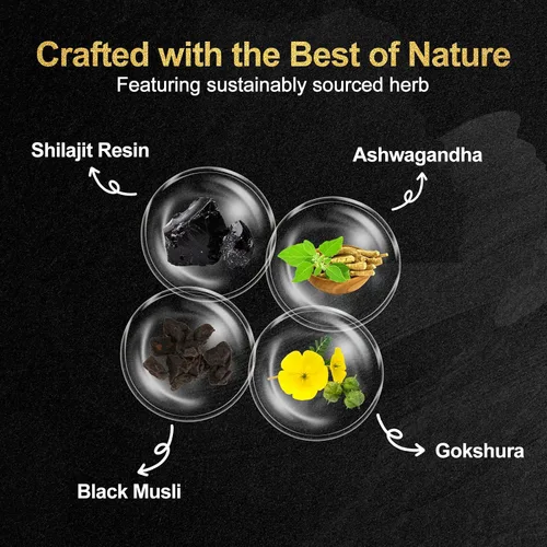 Vista 9 de Gomitas Shilajit, gomitas puras del Himalaya Shilajit doradas, sin azúcar añadido, sin OMG, 100% naturales y orgánicas, Ashwagandha, Gokshura, ácido