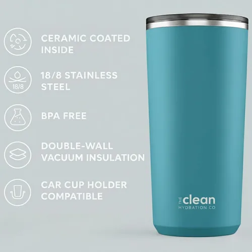 Vista 5 de THE CLEAN HYDRATION CO. Vaso aislado con revestimiento de cerámica de 20 onzas, tapa a prueba de derrames, aislado al vacío, mantiene el sabor