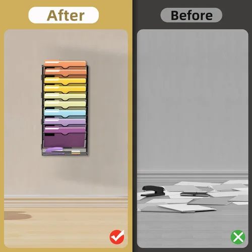 Vista 6 de SUPEASY Organizador de archivos de pared con 10 niveles para colgar papeles, carpetas, archivos, portafolios y revistas; ideal para oficina y hogar