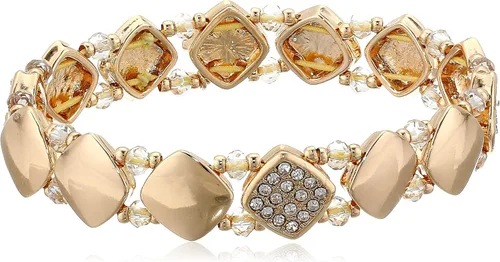 Vista 4 de Nine West Women's Stretch Bangle Bracelet, Layered Stackable Fashion Jewelry for Everyday and Dress Wear Paquete de 2 - Tri Tone