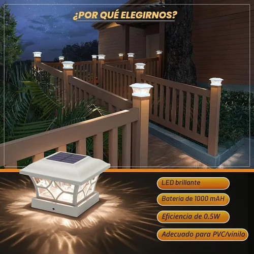 Vista 2 de APONUO Paquete de 4 luces solares para tapa de poste con batería de 1000 mAh, para vallas de 4 x 4, 5 x 5, 6 x 6, tamaño más grande y más duradero