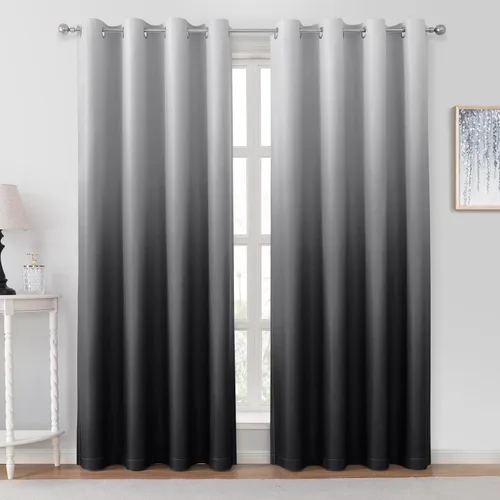 Vista 27 de HOMEIDEAS Cortinas Blackout Negras Ombré de 52 x 63 Pulgadas de Largo Degradado Oscurecimiento de Habitación Aislamiento Térmico Ahorro de Energía