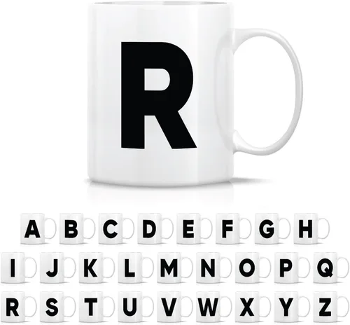Vista 28 de Retreez Taza con monograma con monograma del alfabeto de la A a la Z con inicial, tazas de café de cerámica de 11 onzas – Agradecimiento