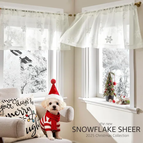 Vista 2 de jinchan Cenefa de cortinas de Navidad transparentes de copo de nieve de 18 pulgadas de largo, decoraciones de Navidad, tratamiento de ventana