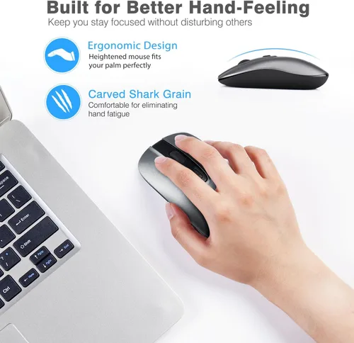 Vista 5 de LeadsaiL Ratón inalámbrico recargable para computadora, 2.4G, portátil, delgado, inalámbrico, menos ruido, para laptop, mouse óptico con 5 niveles