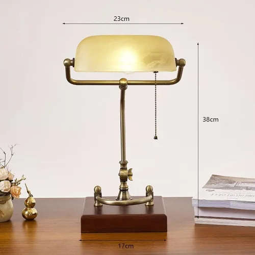 Vista 3 de V-intage Desktop Table Lamp Retro Style Desk Lamp/Bankers Lamp/Office Lamp with Green Glass Shade, Pull Switch and Solid Base