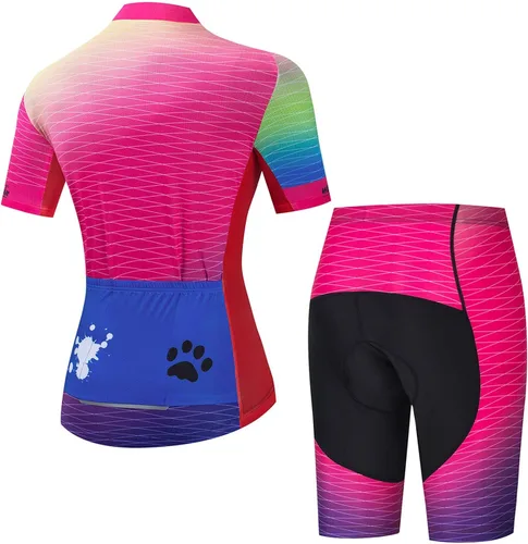Vista 2 de Hotlion Conjunto de camiseta de ciclismo para mujer de manga corta con bolsillo