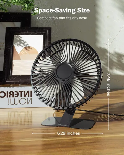 Vista 7 de SLENPET Ventilador de escritorio pequeño USB de 6 pulgadas, 4 velocidades, ultra silencioso, ajuste de 90° para una mejor refrigeración, mini Negro
