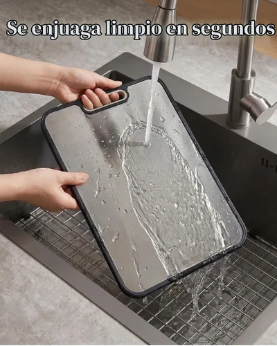 Vista 8 de Tabla de cortar de titanio no tóxica para cocina, tablas de cortar de titanio de grado alimenticio 2 en 1 de doble cara, alfombrilla de corte