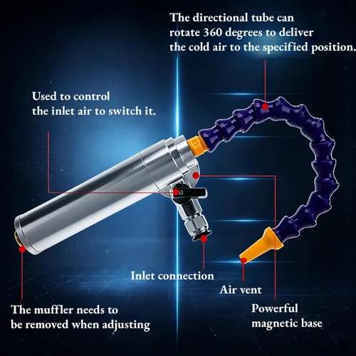 Vista 3 de AUNMAS Tubo de Vórtice Profesional de Aire Frío y Seco, Pistola de Enfriamiento de Aleación de Aluminio 6.9 bar 1000Btu 160mm Pistola de Aire Frío
