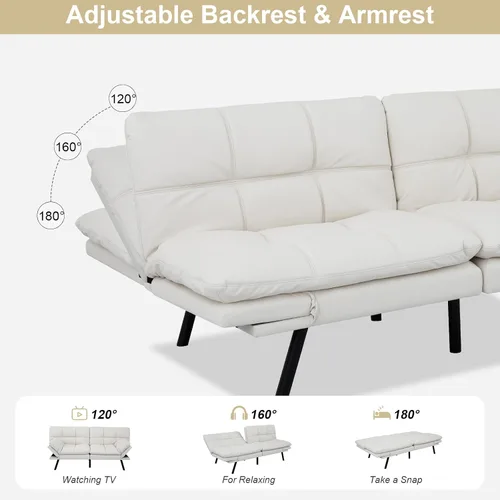 Vista 4 de MUUEGM Sofá cama tipo futón de espuma viscoelástica con respaldo ajustable, reposabrazos extraíbles para espacio pequeño, sofá de oficina, sala
