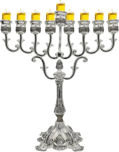 Vista 12 de Majestic Giftware Menorá de Janucá chapada en plata con diseño de cuentas (MN-HA123) Compatible con velas estándar de Janucá Calidad duradera