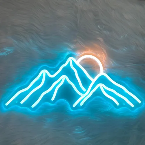 Vista 5 de Letrero de neón con diseño de montañas y puesta de sol, luces LED personalizadas, decoración de pared para el hogar, dormitorio, sala