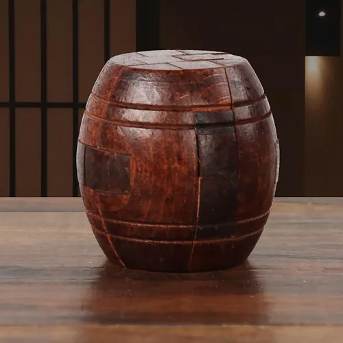 Vista 2 de Rompecabezas de madera de barril de polvo hechos a mano entrelazados 3D rompecabezas de pasaje oculto, rompecabezas mecánico, juguete mágico