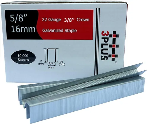 Vista 2 de 3PLUS Grapas de alambre fino galvanizado de calibre 22 71/16 de 3/8 de pulgada (0.354 in) de longitud de pierna de 5/8 pulgadas, 10,000 por caja