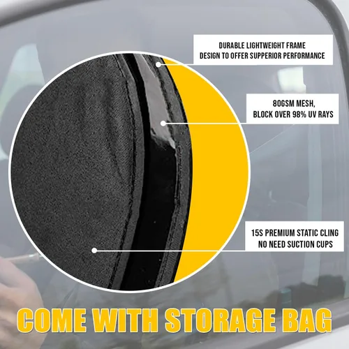 Vista 4 de ZONETECH - Parasoles adhesivos para ventanas laterales, paquete de 2 unidades de malla para automóvil, no se necesitan ventosas, protector solar
