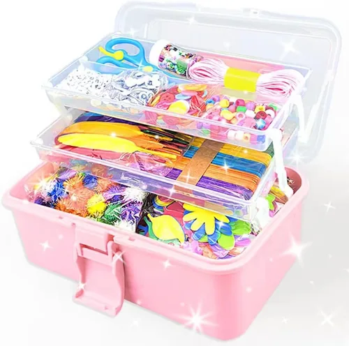 Vista 10 de VLUSSO Kit de Suministros de Artes y Manualidades de 3000 Piezas para Niñas de 8 a 12 Años con Limpiadores de Tubos, Cuentas, Manualidades