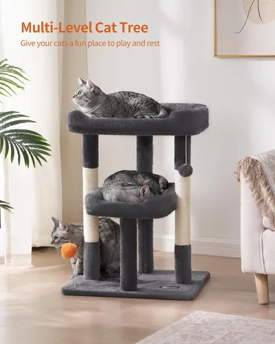 Vista 4 de FourFurPets Árbol para gatos de 27.6 pulgadas, torre para gatos de interior, condominio para gatos grandes, árbol pequeño para gatos con poste