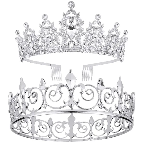 Vista 8 de AOPRIE King & Queen Artemis Tiara y corona para mujeres y hombres, cristal, aleación, diamantes de imitación, formal, temático, unisex, negro, boda