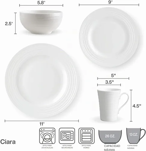 Vista 2 de Mikasa 5224193 Ciara - Juego de vajilla de 16 piezas, servicio para 4