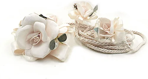 Vista 3 de Lazo de boda con rosas de yute hechas a mano
