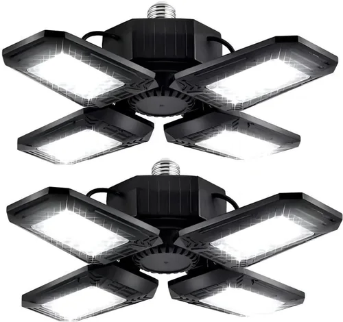 Vista 10 de Luces LED de garaje de 50 W - 5000 lúmenes, 6500 K, luz diurna, iluminación LED de techo de garaje de tres hojas, paquete de 2