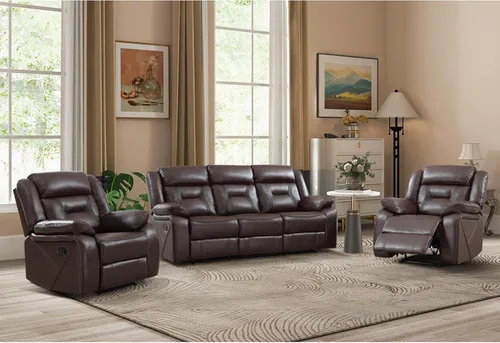 Vista 33 de Sofá reclinable manual de cuero sintético, sofá reclinable de 3 plazas, sofá cama para sala de estar, muebles, sala de reuniones, marrón oscuro