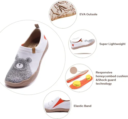 Vista 7 de UIN - Tenis informales tipo mocasines para mujer, de punto, pintados, suaves y cómodos para caminar