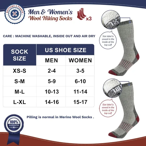 Vista 4 de Buttons & Pleats Wool Socks for Men & Women Merino Thermal Warm Cozy Winter Boot Sock