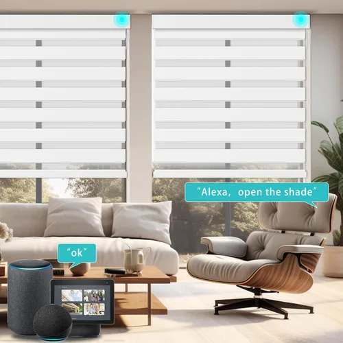 Vista 5 de Changshade Persianas Enrollables de Cebra Motorizadas Inteligentes Personalizadas para Ventanas y Puertas Interiores con Control Remoto