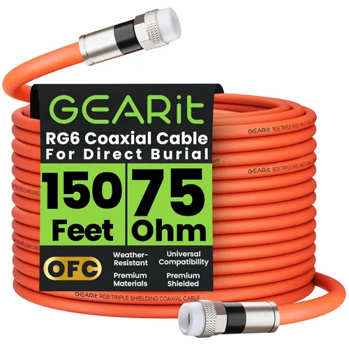 Vista 8 de GEARit Cable coaxial para enterramiento directo (15 pies) RG6 70 ohmios RF impermeable subterráneo en pared con protector de goma, Internet de alta