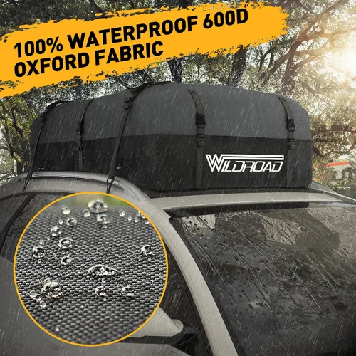 Vista 5 de Bolsa de Transporte de Carga para Techo, WILDROAD 21 Pies Cúbicos, Tela 600D Ultra Resistente a Desgarros, Impermeable, Bolsa de Techo Blanda
