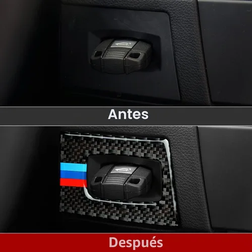 Vista 3 de Calcomanía de fibra de carbono para marco del botón de arranque del motor del coche, cubierta decorativa compatible con BMW E90 E92 E93 2006 2007