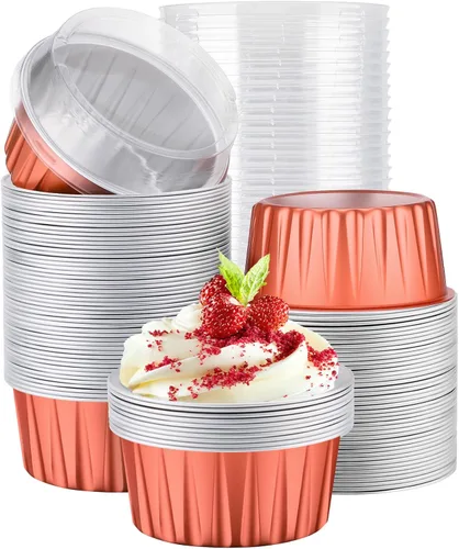 Vista 21 de EUSOAR Forros para cupcakes para hornear, 50 forros para magdalenas de 5 onzas, moldes de papel de aluminio desechables, recipientes de postre