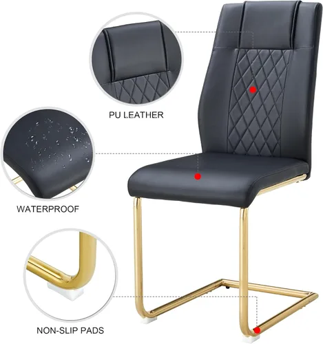 Vista 7 de Sillas De Comedor - Juego de 4 sillas de comedor modernas para cocina, con asiento tapizado de piel sintética, patas de metal con respaldo alto