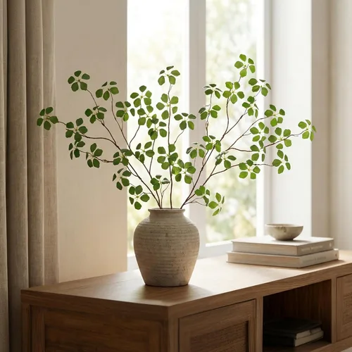 Vista 3 de 2 tallos de eucalipto sintético con hojas, tallos de vegetación falsos de 33.5 pulgadas, tallos de plantas artificiales para decoración de jarrones