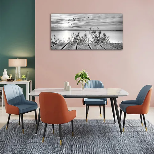 Vista 3 de yearainn Arte de Lienzo de Pared en Blanco y Negro Lago al Atardecer con Pájaros Voladores Cuadros para Decoración de Pared Paisaje Natural Pintura