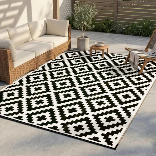 Vista 15 de FH Home - Alfombra para exteriores de camping, impermeable, resistente a la decoloración, reversible, plástico reciclado de alta calidad, a rayas