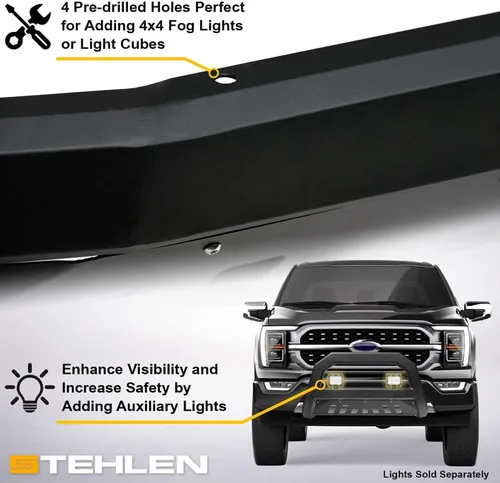 Vista 9 de Stehlen 714937183131 Compatible con Chevy GMC C10 C/K Pickup/Silverado Sierra Advance Series Bull Bar 1988-2000, color negro mate