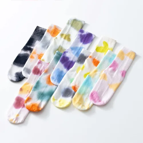 Vista 8 de Calcetines de yoga y pilates con empuñaduras para mujer, antideslizantes, coloridos, teñido anudado, acolchados, calcetines para bailar en barra