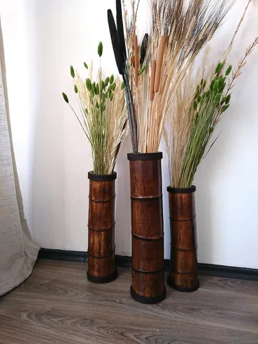 Vista 7 de Bamboo Floor Vases Available in Different Heigh, Set of 3