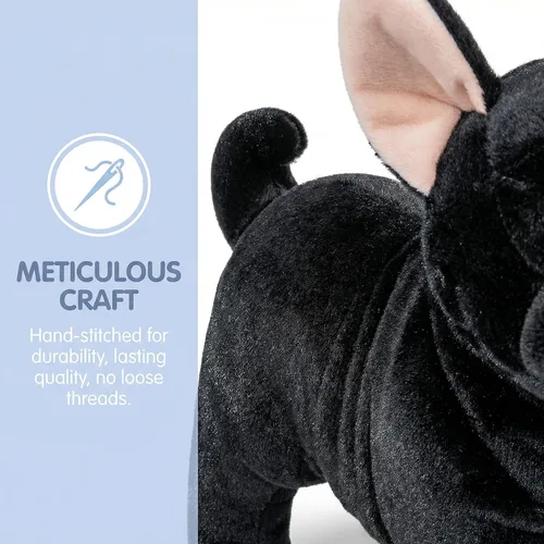 Vista 3 de Juguete de peluche de bulldog negro, realista de 13 pulgadas, animal de peluche de perro Bulldog negro, lindo juguete de peluche para cachorros