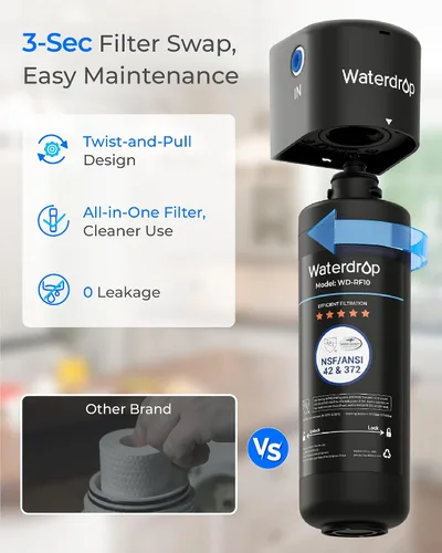 Vista 5 de Waterdrop RF10 - Cartucho de filtro de repuesto para filtro de agua debajo del fregadero 10UA/10UB, reduce PFAS, PFOA/PFOS, plomo, cloro, mal sabor