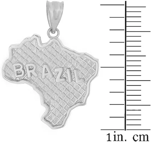 Vista 2 de State Collection Colgante de plata de ley 925 con mapa de país de Brasil, Plata esterlina