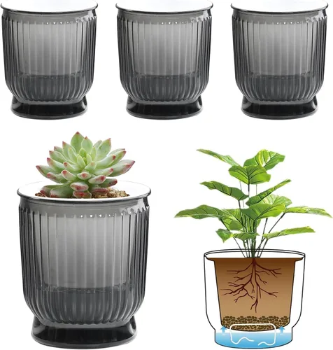 Vista 10 de T4U Macetas de riego automático para plantas de interior de 4 pulgadas Transparente