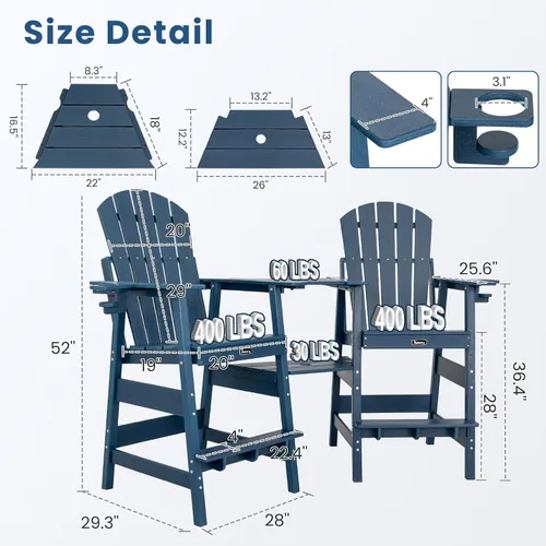 Vista 7 de FUNBERRY Tall Adirondack Chair Set of 2 with Tables, High Top Balcony Chair