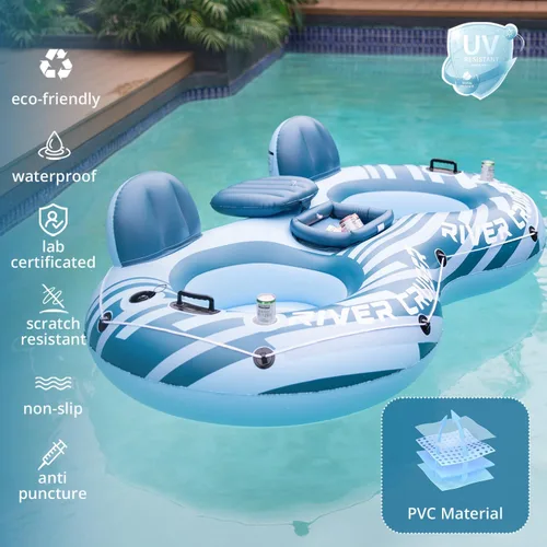 Vista 4 de River Tubes for Floating Heavy Duty Inflatable Floating Lounger Premium River Water Rafts Pool Float with Cup Holder Above Lake for Adults