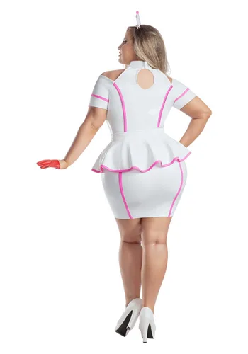 Vista 2 de Disfraz de Enfermera Rosa para Mujer Talla Plus Multicolor