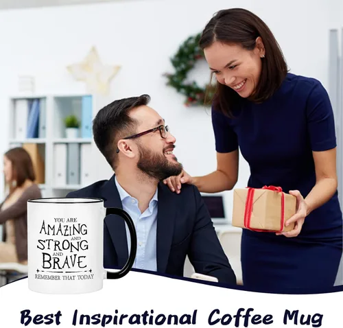 Vista 4 de Cabtnca Taza de café inspiradora - You're Amazing And Strong And Brave, regalo fuerte para mujer, regalo de agradecimiento para hombres, 11 onzas
