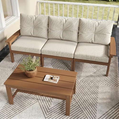 Vista 29 de Juego de muebles de patio HDPE de 13 piezas con mesas